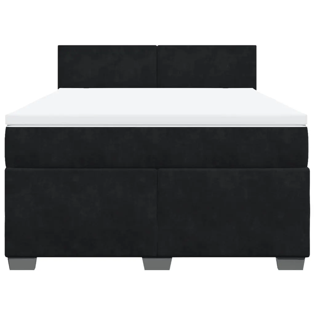 Queen Bed Frame with Velvet Upholstery Pocket Spring Mattress LED Ambient Lighting Black