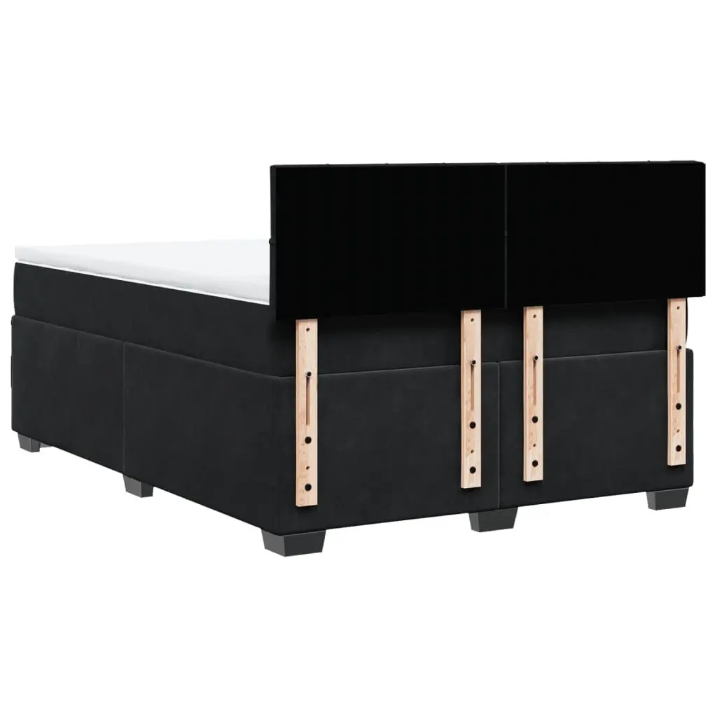 Queen Box Spring Bed Black Velvet Pocket Spring Mattress with LED Lights