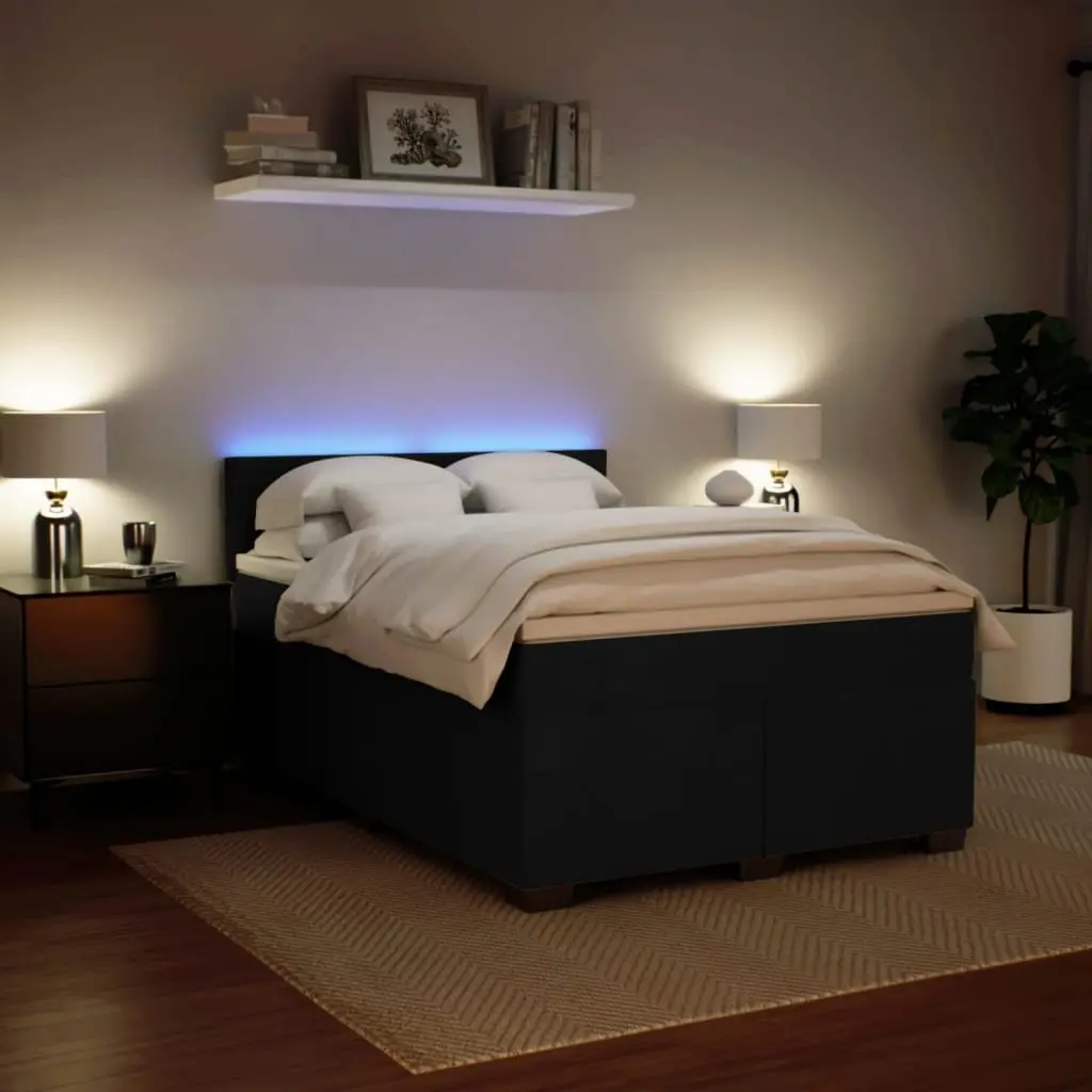 Queen Box Spring Bed Black Velvet Pocket Spring Mattress with LED Lights