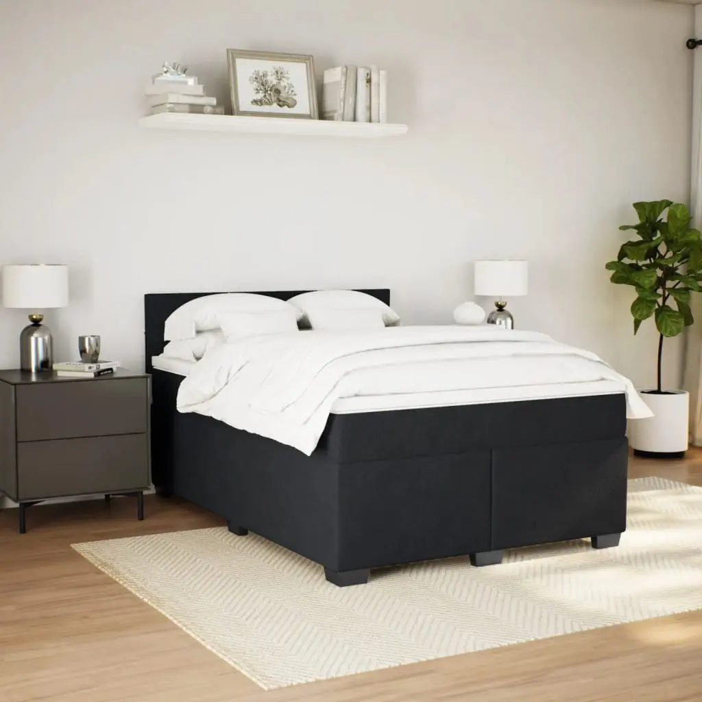 Queen Box Spring Bed Black Velvet Pocket Spring Mattress with LED Lights