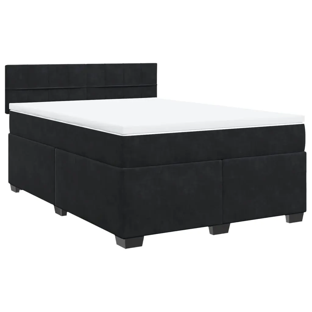 Queen Box Spring Bed Black Velvet Pocket Spring Mattress with LED Lights