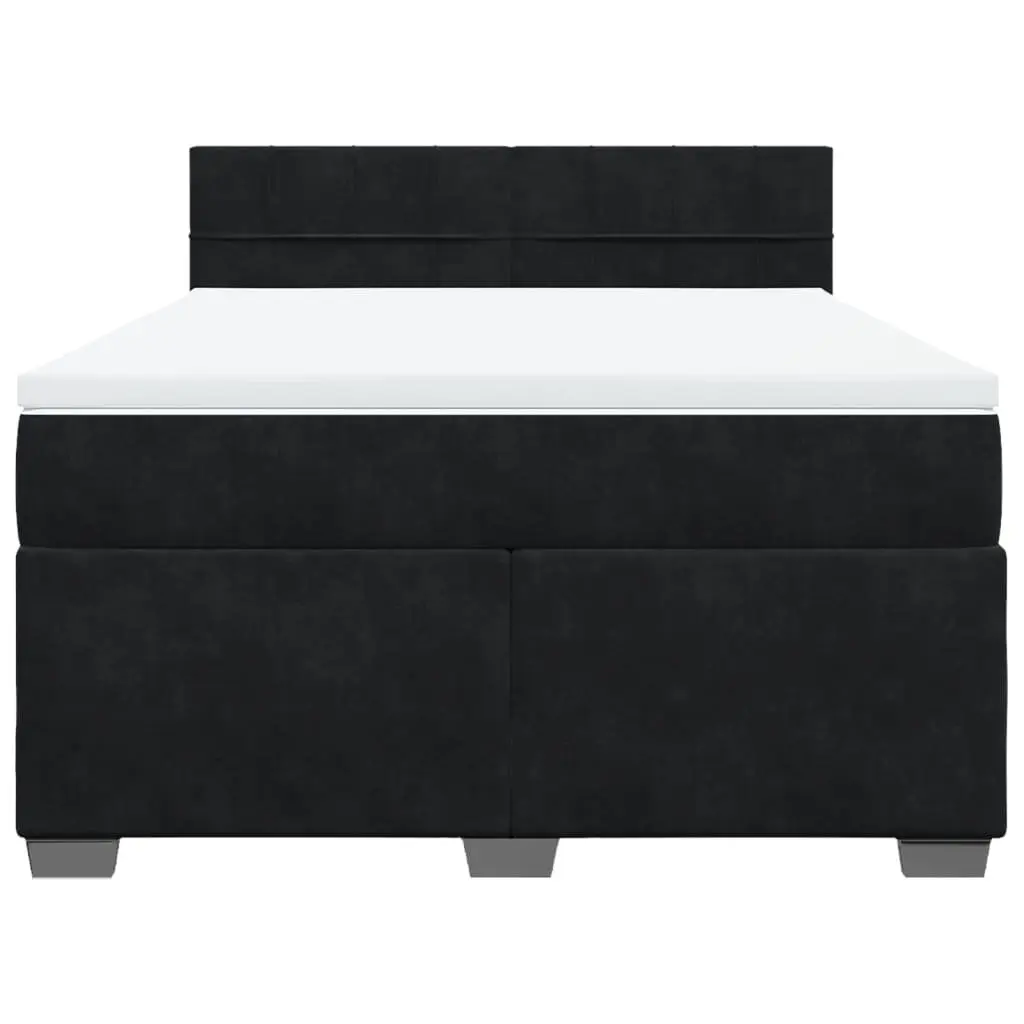 Queen Box Spring Bed Black Velvet Pocket Spring Mattress with LED Lights