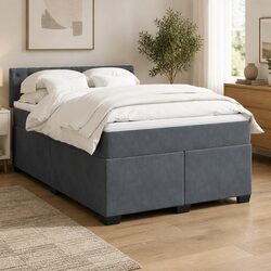 Queen Velvet Box Spring Bed with Pocket Spring Mattress
