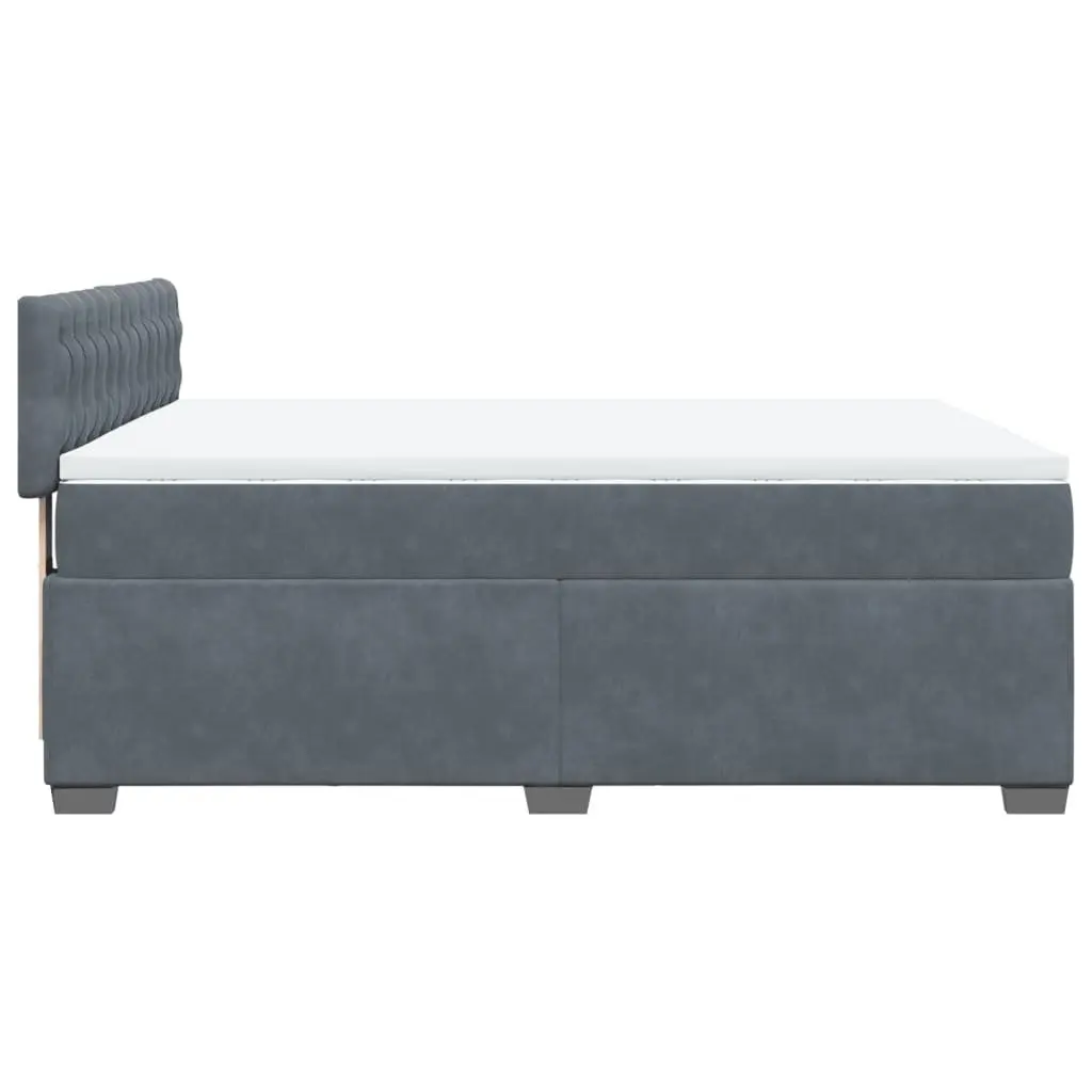 Queen Box Spring Bed Grey Velvet with Pocket Spring Mattress and LED Lights