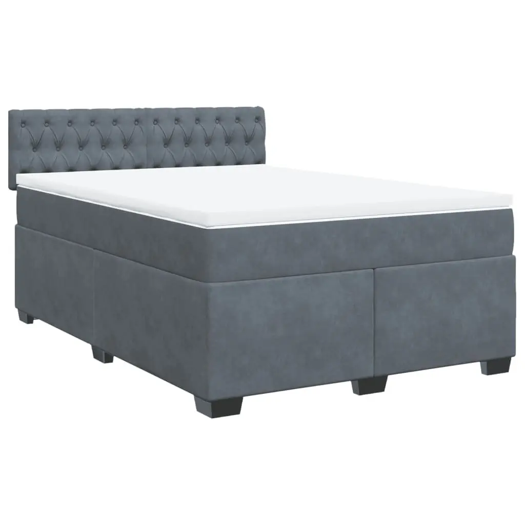 Queen Box Spring Bed Grey Velvet with Pocket Spring Mattress and LED Lights