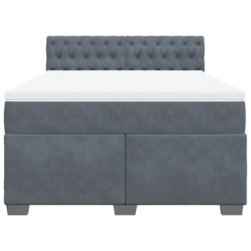 Queen Box Spring Bed Grey Velvet with Pocket Spring Mattress and LED Lights