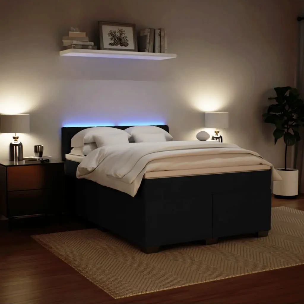 Queen Size Box Spring Bed Black Velvet Pocket Spring Mattress with LED Lights