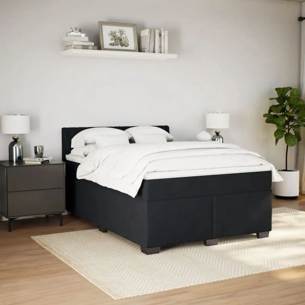 Queen Size Box Spring Bed Black Velvet Pocket Spring Mattress with LED Lights