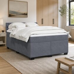 Elegant Queen Box Spring Bed with Velvet Mattress & LED