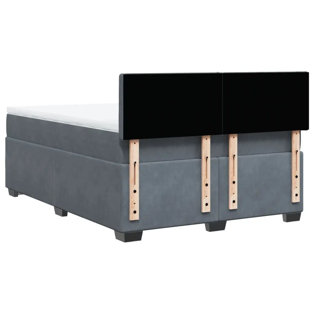 Queen Size Box Spring Bed Grey Velvet Pocket Sprung Mattress with LED Lights