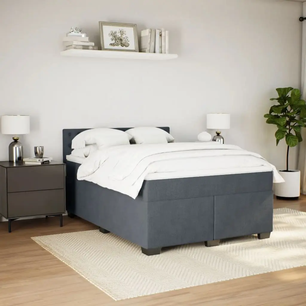 Queen Size Box Spring Bed Grey Velvet Pocket Sprung Mattress with LED Lights