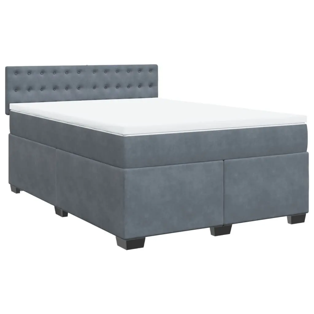 Queen Size Box Spring Bed Grey Velvet Pocket Sprung Mattress with LED Lights