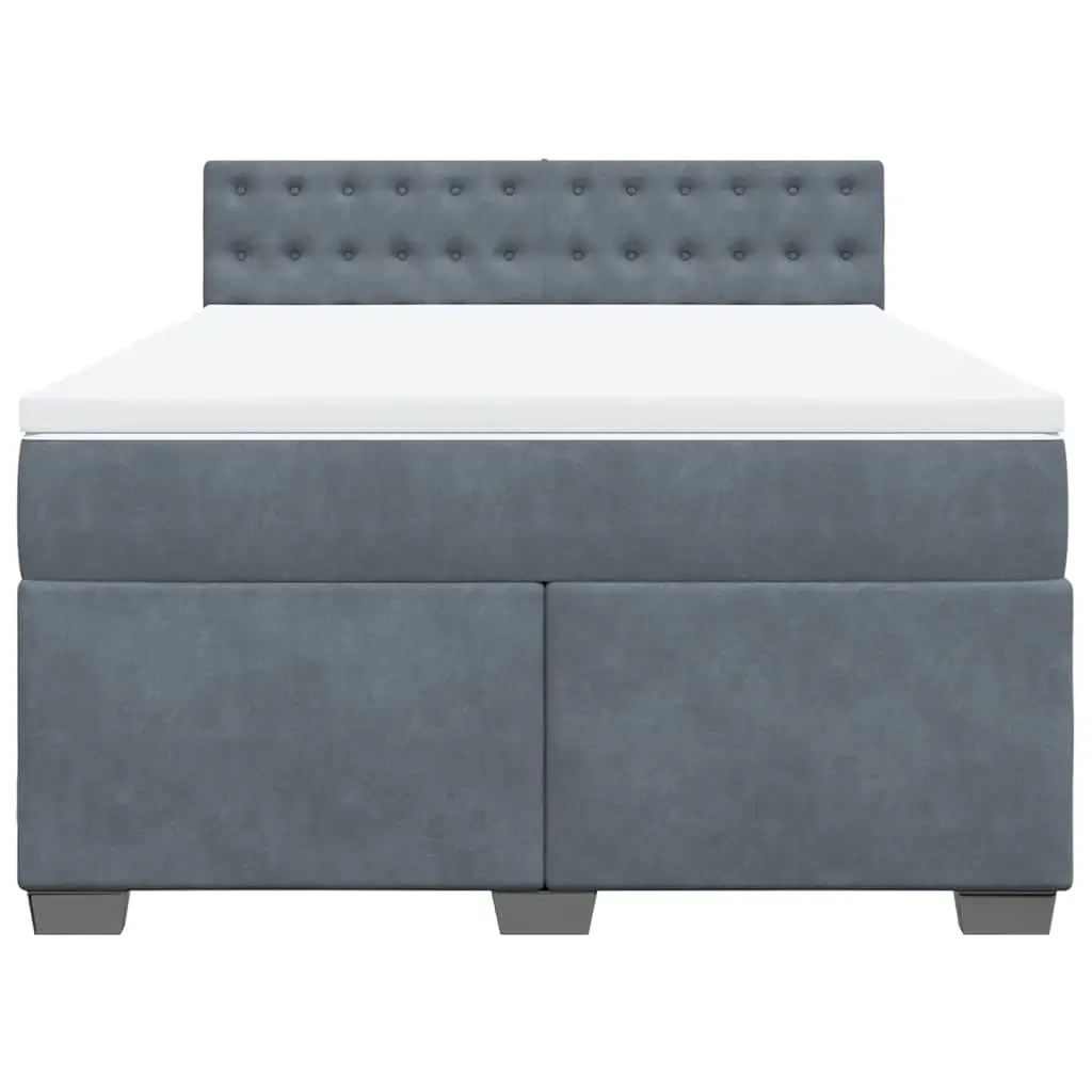 Queen Size Box Spring Bed Grey Velvet Pocket Sprung Mattress with LED Lights