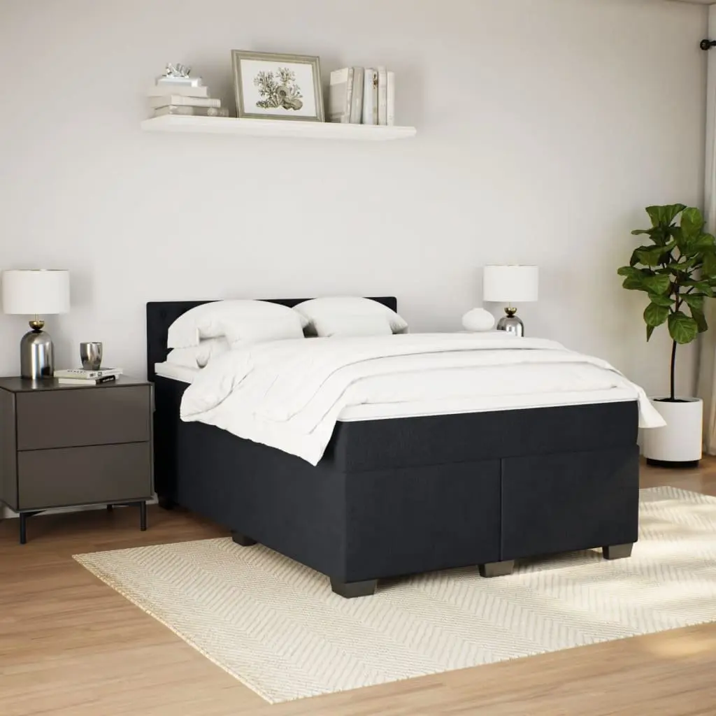 Queen Box Spring Bed Black Velvet Pocket Sprung Mattress with LED Lights