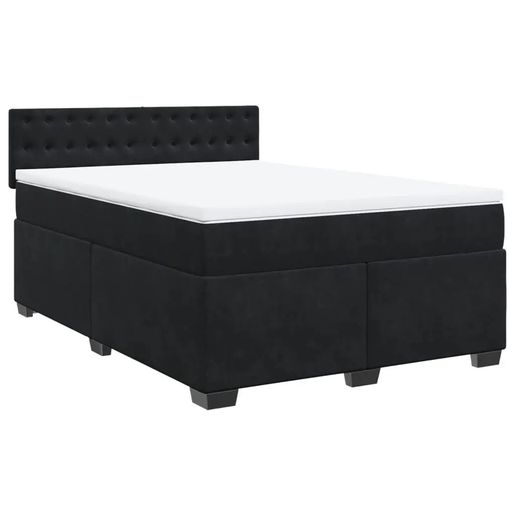 Queen Box Spring Bed Black Velvet Pocket Sprung Mattress with LED Lights