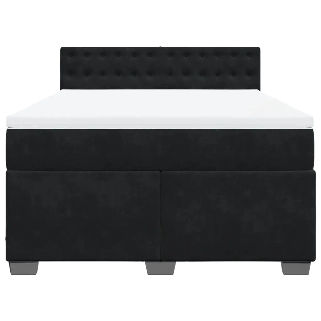 Queen Box Spring Bed Black Velvet Pocket Sprung Mattress with LED Lights