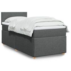 King Single Box Spring Bed with Pocket Mattress LED Lights Grey Fabric Frame