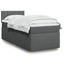 Box Spring Bed with Pocket Mattress LED Lights King Single Grey Fabric