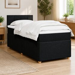 King Single Box Spring Bed with Pocket Spring Mattress Black Fabric