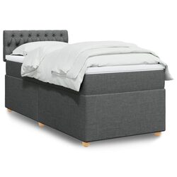 King Single Box Spring Bed with Pocket Mattress LED Lights Grey Fabric Frame