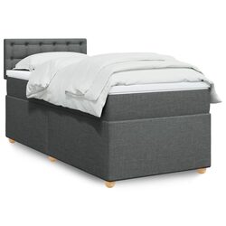 King Single Box Spring Bed with Pocket Mattress LED Lights Grey Fabric Frame