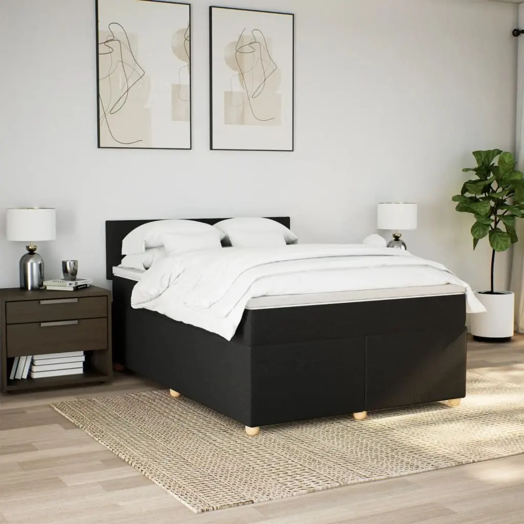 Double Box Spring Bed Black Fabric Pocket Spring Mattress with LED Lights