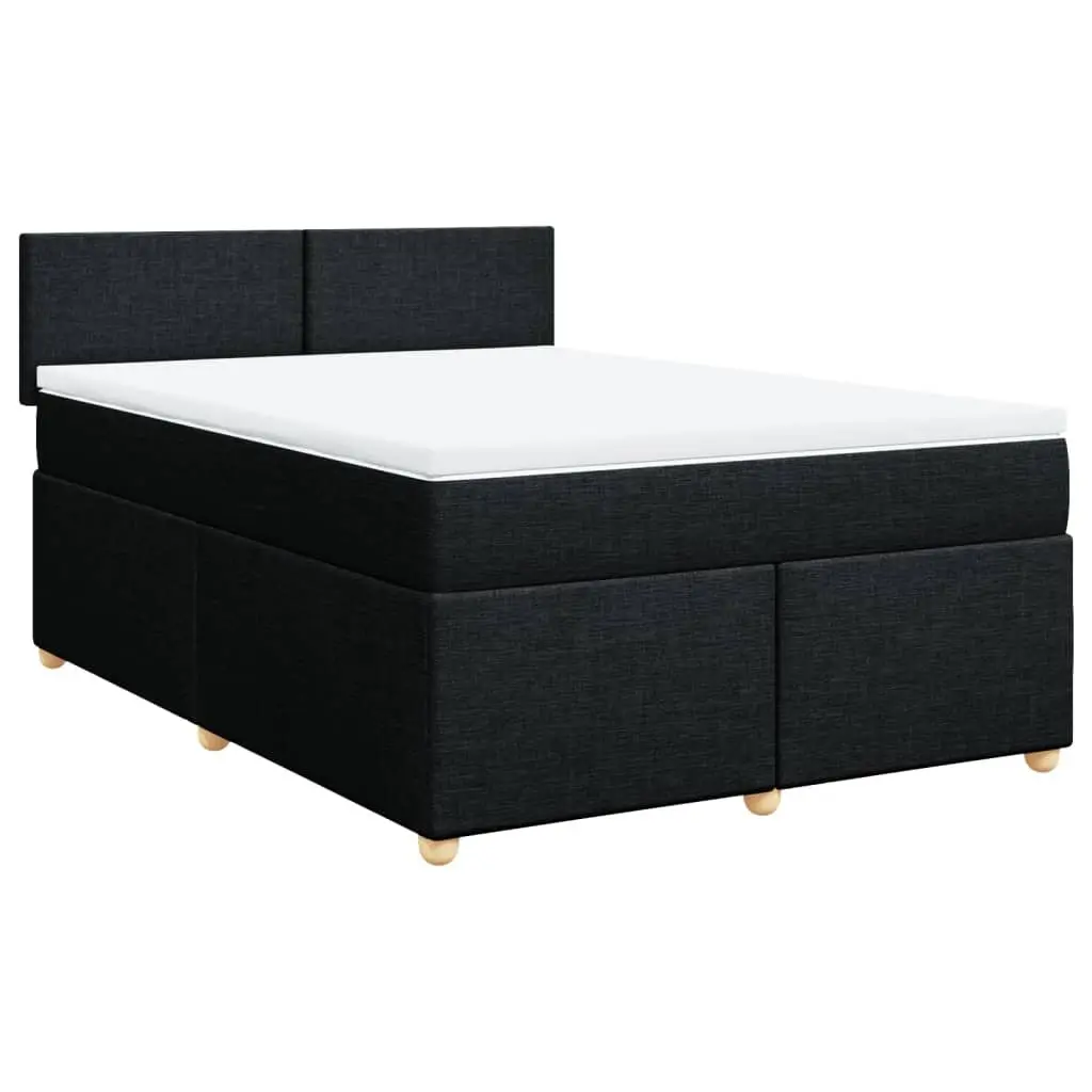 Double Box Spring Bed Black Fabric Pocket Spring Mattress with LED Lights