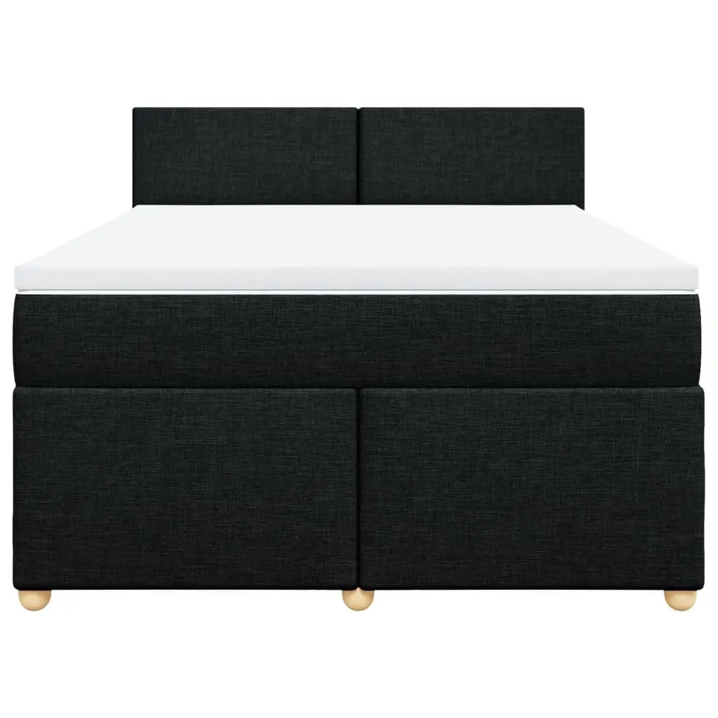 Double Box Spring Bed Black Fabric Pocket Spring Mattress with LED Lights