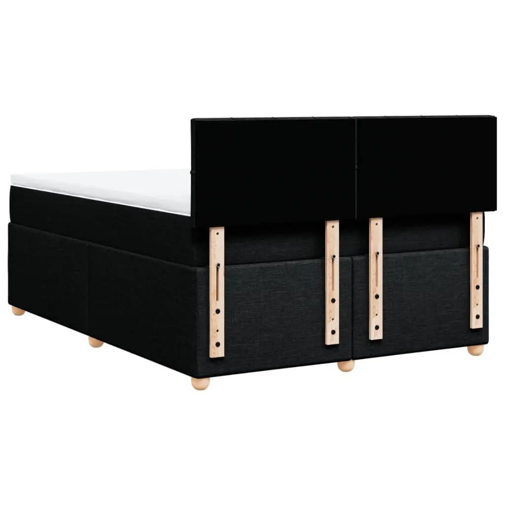 Double Bed Frame with Pocket Spring Mattress Black Fabric Adjustable LED Lights