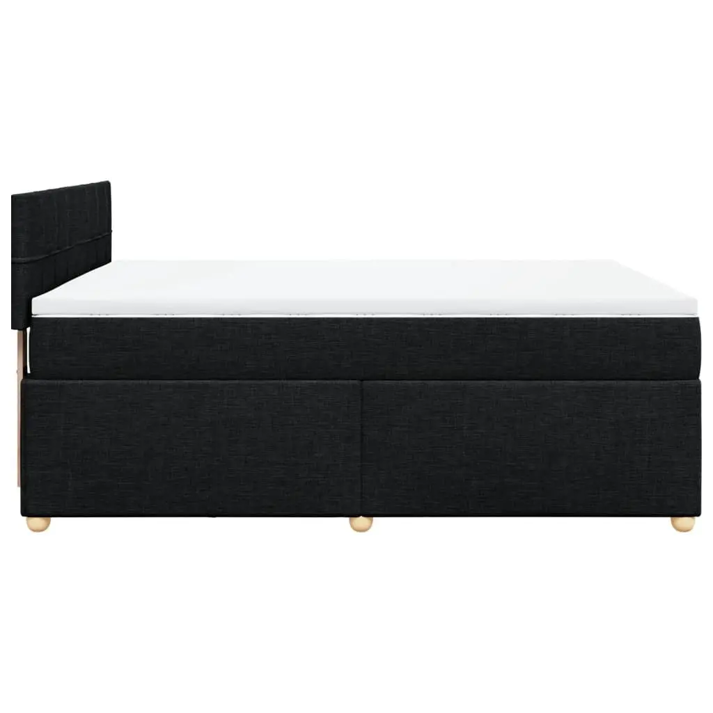Double Bed Frame with Pocket Spring Mattress Black Fabric Adjustable LED Lights