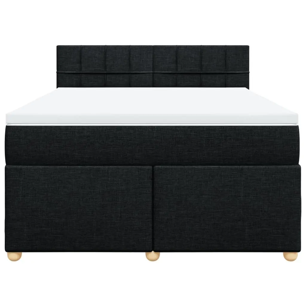 Double Bed Frame with Pocket Spring Mattress Black Fabric Adjustable LED Lights
