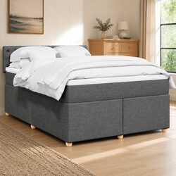Grey Fabric Double Box Spring Bed with LED Lights