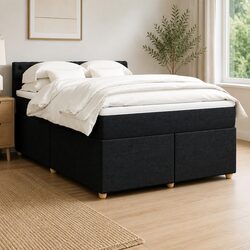Black Fabric Double Box Spring Bed with LED Lighting