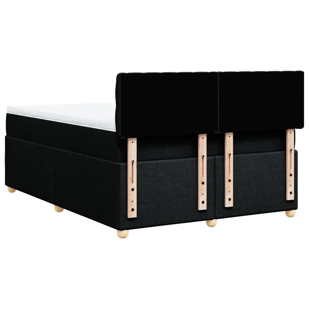 Double Box Spring Bed Black Fabric with Pocket Sprung Mattress and LED Lights