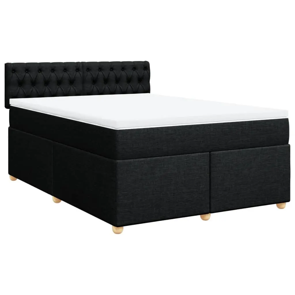 Double Box Spring Bed Black Fabric with Pocket Sprung Mattress and LED Lights