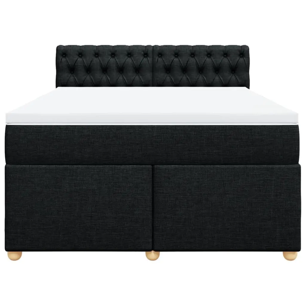 Double Box Spring Bed Black Fabric with Pocket Sprung Mattress and LED Lights