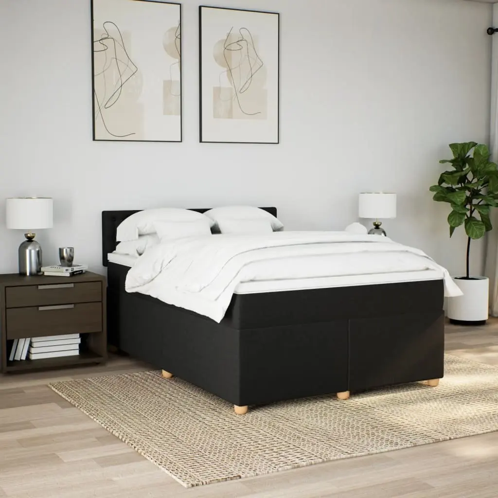 Double Box Spring Bed Black Fabric Double Pocket Spring Mattress with LED Lights