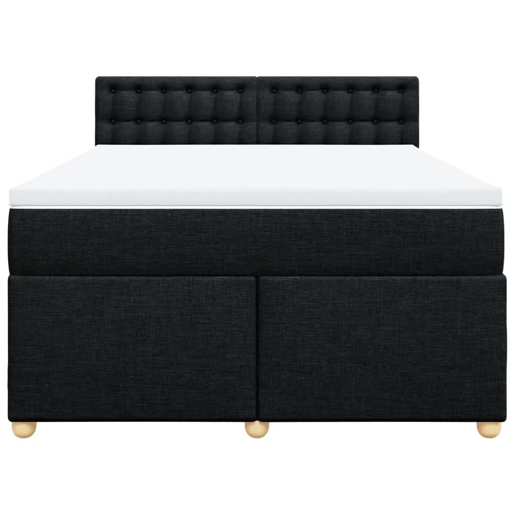 Double Box Spring Bed Black Fabric Double Pocket Spring Mattress with LED Lights
