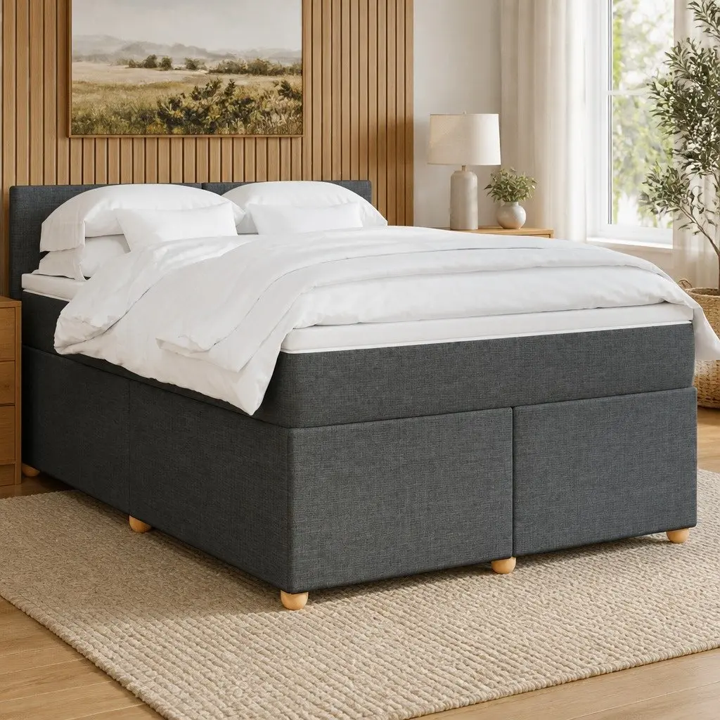 Queen Box Spring Bed with Pocket Sprung Mattress Grey Fabric LED Lights