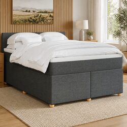 Grey Fabric Queen Box Spring Bed with Pocket Sprung Mattress