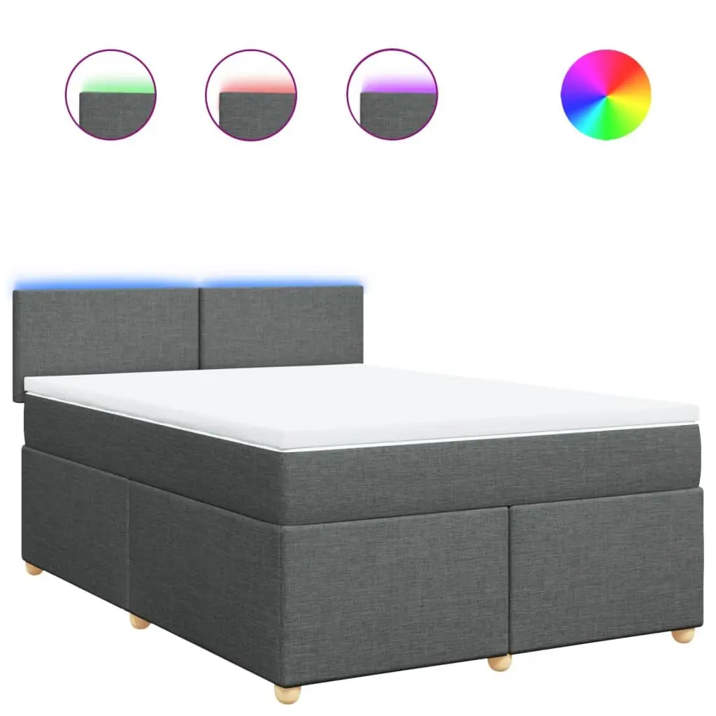 Queen Box Spring Bed with Pocket Sprung Mattress Grey Fabric LED Lights