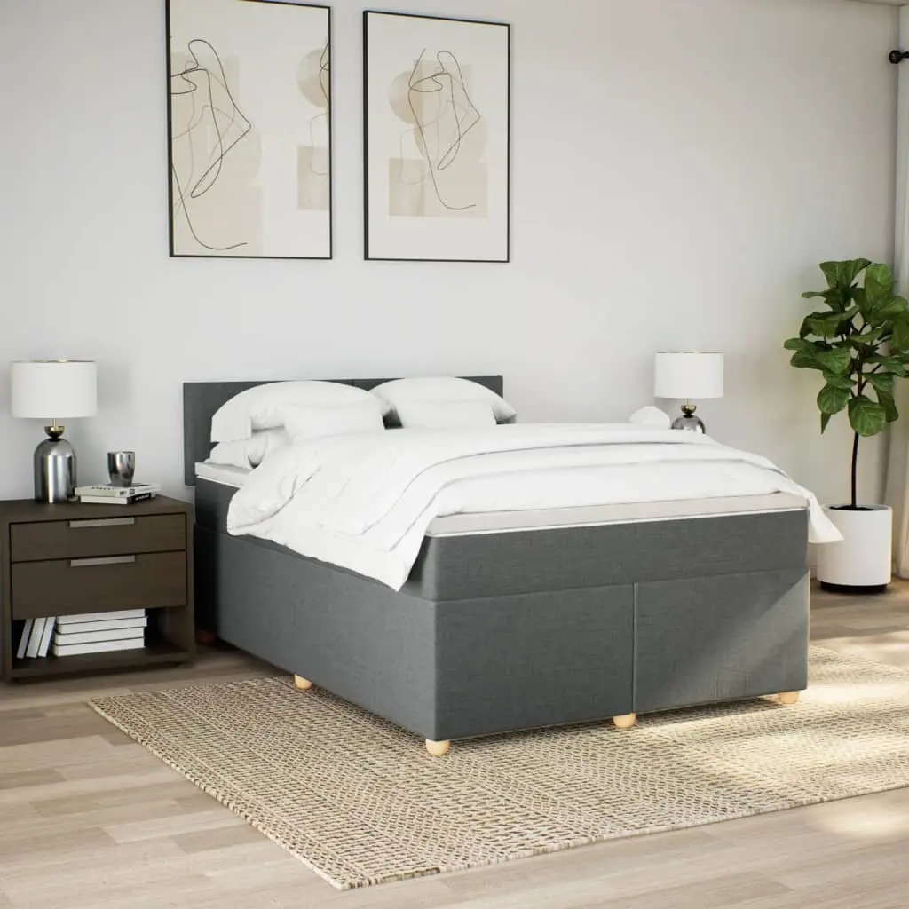 Queen Box Spring Bed with Pocket Sprung Mattress Grey Fabric LED Lights