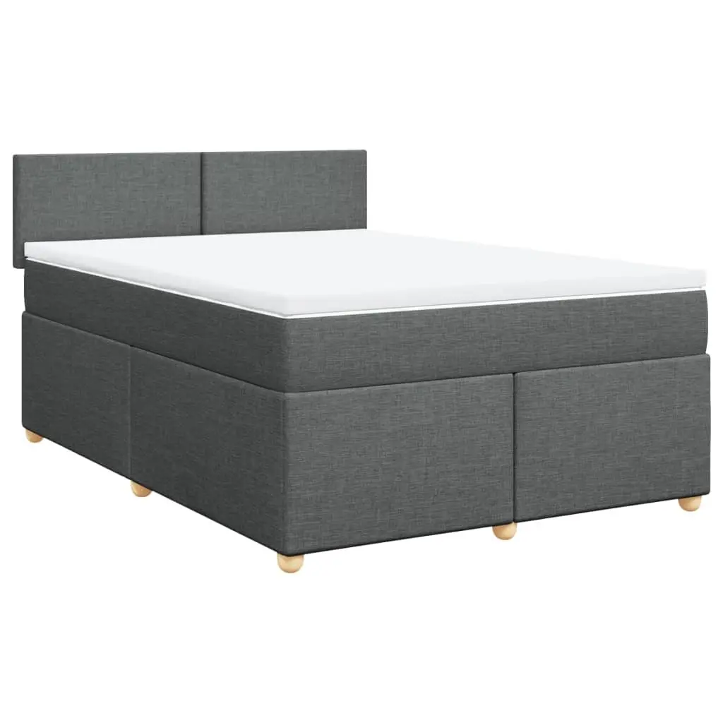 Queen Box Spring Bed with Pocket Sprung Mattress Grey Fabric LED Lights