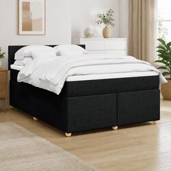 Black Fabric Queen Box Spring Bed with Pocket Mattress
