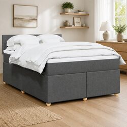 Dark Grey Queen Box Spring Bed with Pocket Mattress and LED Lights