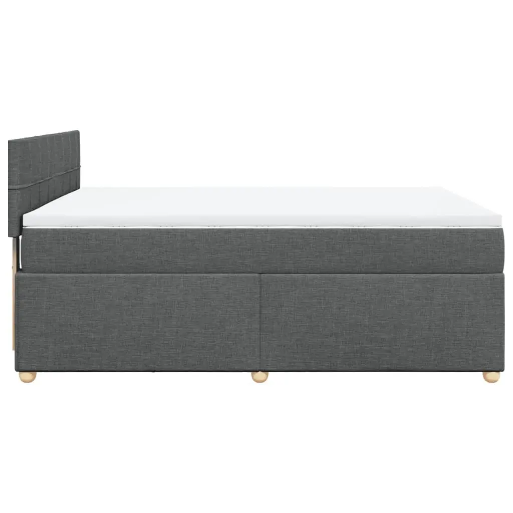 Queen Box Spring Bed Dark Grey Fabric Pocket Spring Mattress with LED Lights