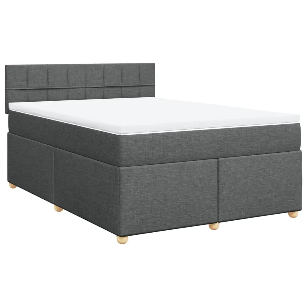 Queen Box Spring Bed Dark Grey Fabric Pocket Spring Mattress with LED Lights