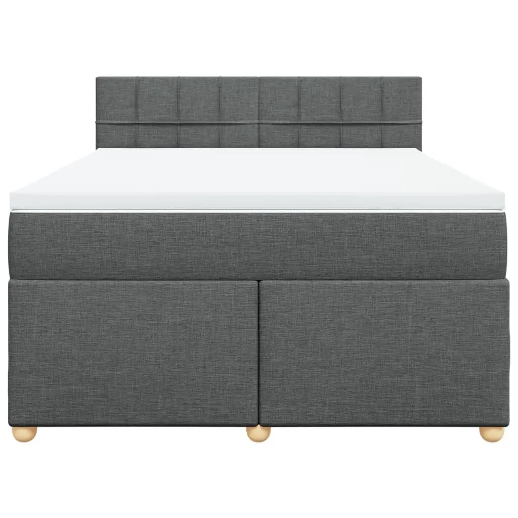 Queen Box Spring Bed Dark Grey Fabric Pocket Spring Mattress with LED Lights