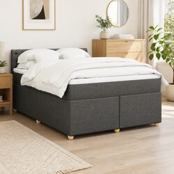 Queen Size Grey Fabric Bed with Pocket Spring Mattress