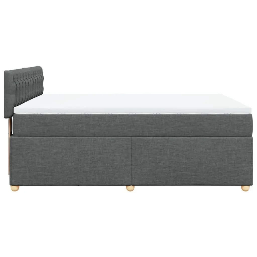 Queen Size Box Spring Bed Dark Grey Fabric with Mattress and LED Lights